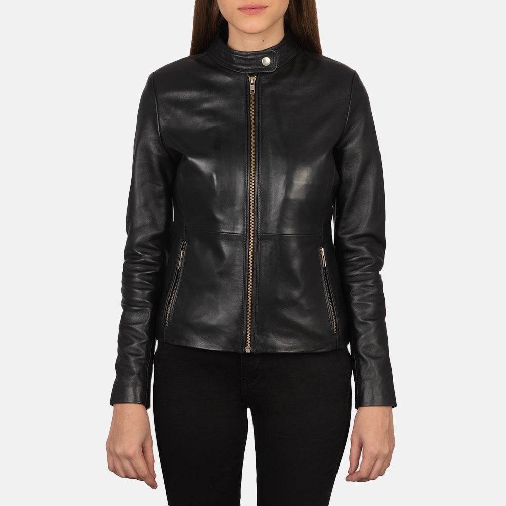 Women Rave Black Leather Biker Jacket