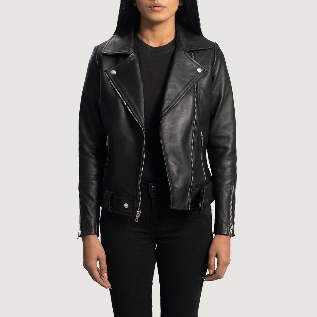 Women Rumy Black Leather Biker Jacket