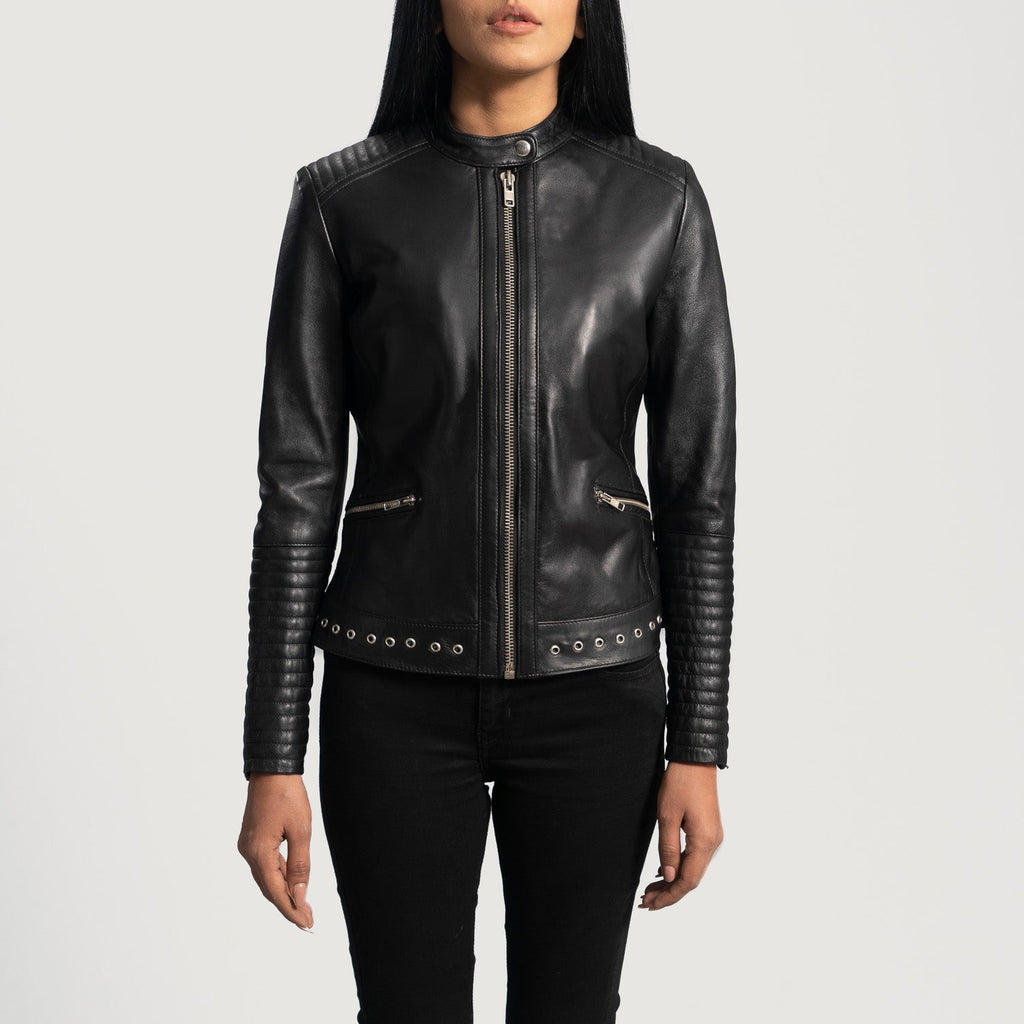 Women Haley Ray Black Leather Biker Jacket