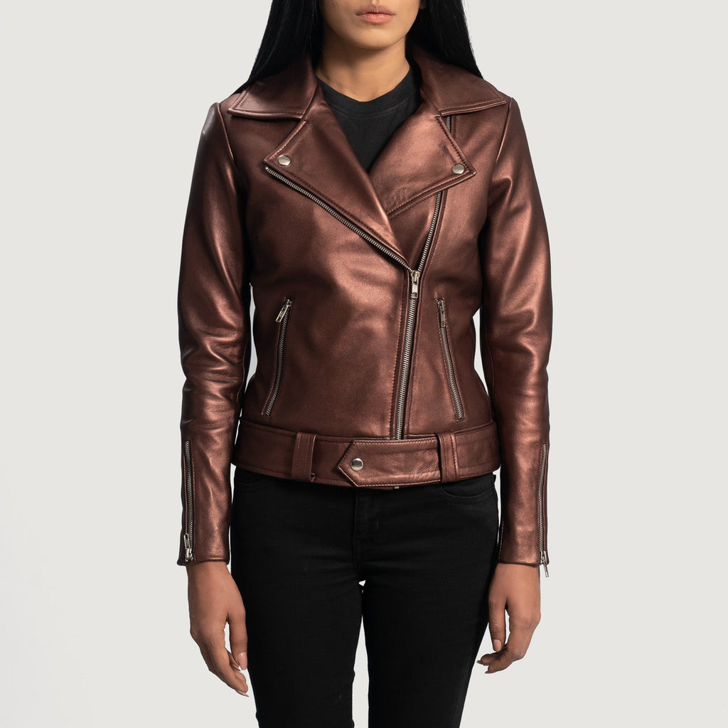 Women Rumy Maroon Leather Biker Jacket