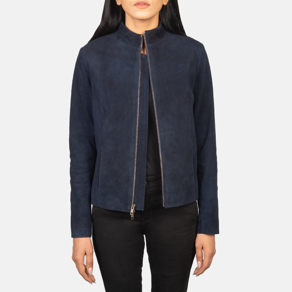 Women Rumella Blue Suede Biker Jacket