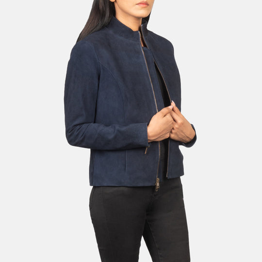 Women Rumella Blue Suede Biker Jacket - Image 2