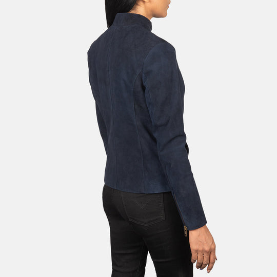Women Rumella Blue Suede Biker Jacket - Image 3
