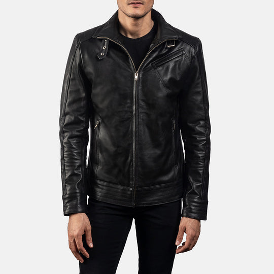 Men Legacy Black Leather Biker Jacket - Image 2