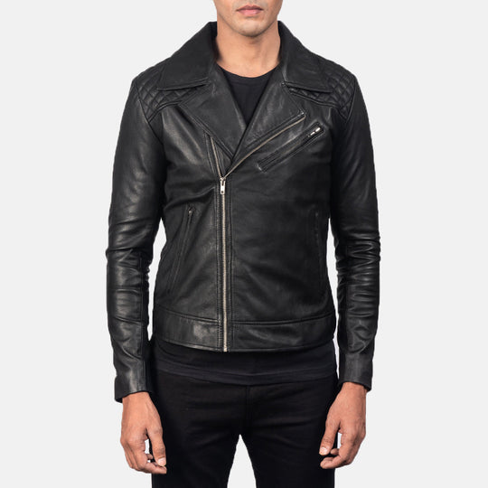 Men Raiden Black Leather Biker Jacket - Image 2