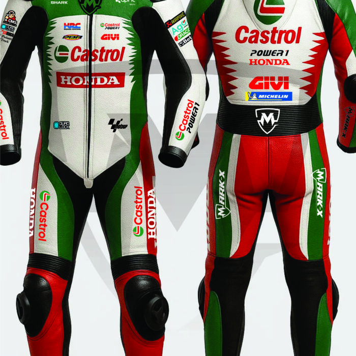 MarkX Castrol Honda MotoGP Leather Racing Suit for Men CE Armor Motorcycle Sports Riding Gear