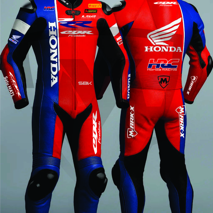 MarkX Honda MotoGP Leather Racing Suit for Men CE Armor Motorcycle Sports Riding Gear